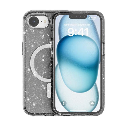 For iPhone 16e Terminator Style Glitter Powder MagSafe Magnetic Phone Case(Black) - iPhone 16e Cases by buy2fix | Online Shopping UK | buy2fix