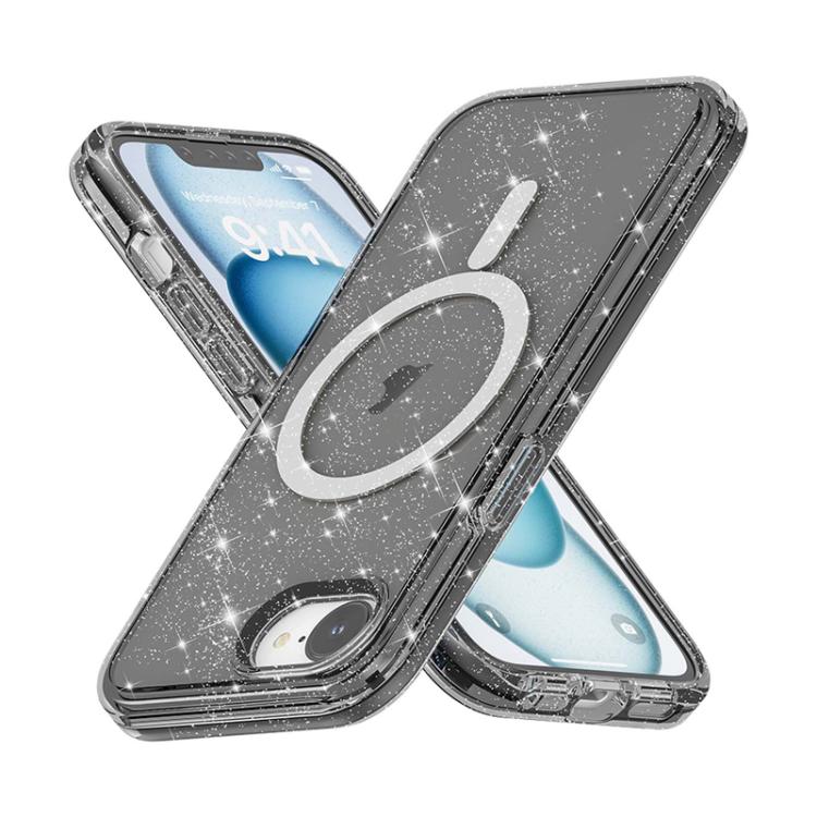 For iPhone 16e Terminator Style Glitter Powder MagSafe Magnetic Phone Case(Black) - iPhone 16e Cases by buy2fix | Online Shopping UK | buy2fix