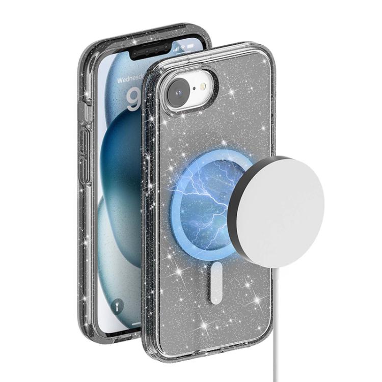 For iPhone 16e Terminator Style Glitter Powder MagSafe Magnetic Phone Case(Black) - iPhone 16e Cases by buy2fix | Online Shopping UK | buy2fix