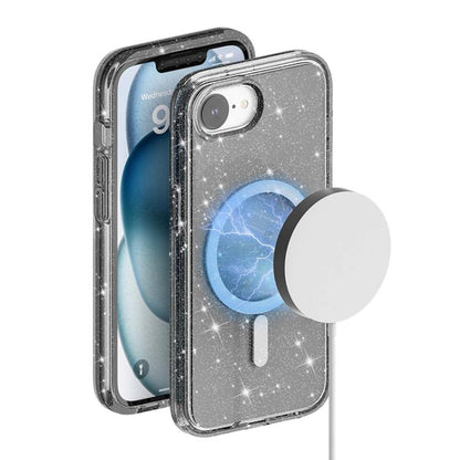 For iPhone 16e Terminator Style Glitter Powder MagSafe Magnetic Phone Case(Black) - iPhone 16e Cases by buy2fix | Online Shopping UK | buy2fix