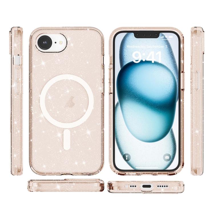 For iPhone 16e Terminator Style Glitter Powder MagSafe Magnetic Phone Case(Gold) - iPhone 16e Cases by buy2fix | Online Shopping UK | buy2fix