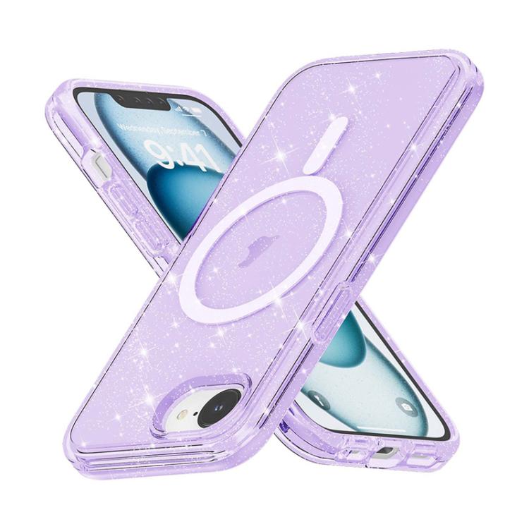 For iPhone 16e Terminator Style Glitter Powder MagSafe Magnetic Phone Case(Purple) - iPhone 16e Cases by buy2fix | Online Shopping UK | buy2fix