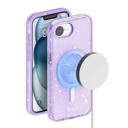 For iPhone 16e Terminator Style Glitter Powder MagSafe Magnetic Phone Case(Purple) - iPhone 16e Cases by buy2fix | Online Shopping UK | buy2fix