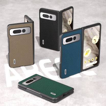 For Google Pixel Fold ABEEL Genuine Leather Litchi Texture Phone Case(Blue) by buy2fix