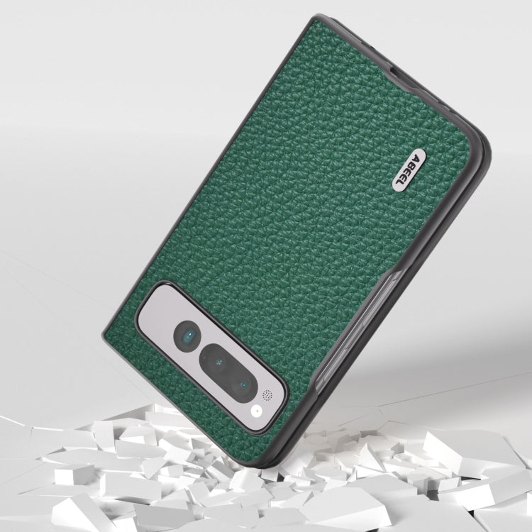 For Google Pixel Fold ABEEL Genuine Leather Litchi Texture Phone Case(Green) by buy2fix