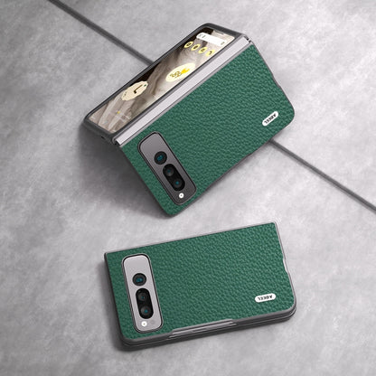 For Google Pixel Fold ABEEL Genuine Leather Litchi Texture Phone Case(Green) by buy2fix