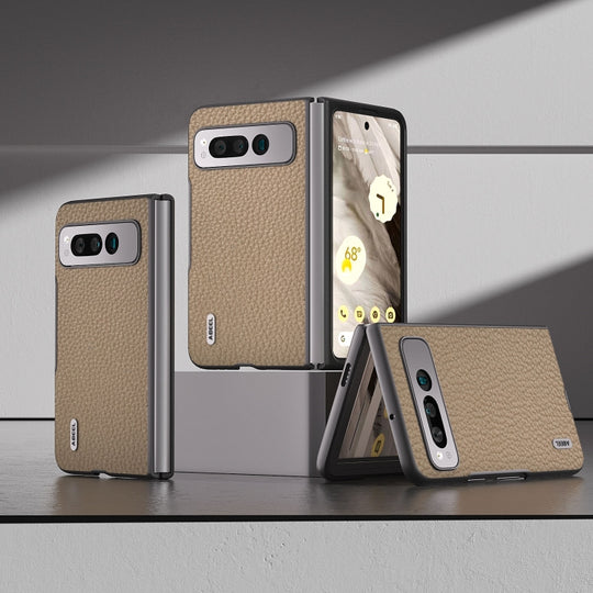 For Google Pixel Fold ABEEL Genuine Leather Litchi Texture Phone Case(Grey)