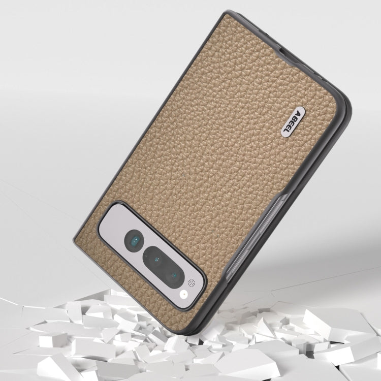 For Google Pixel Fold ABEEL Genuine Leather Litchi Texture Phone Case(Grey) by buy2fix