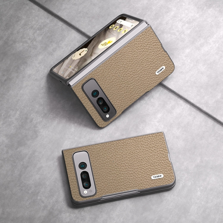 For Google Pixel Fold ABEEL Genuine Leather Litchi Texture Phone Case(Grey) by buy2fix