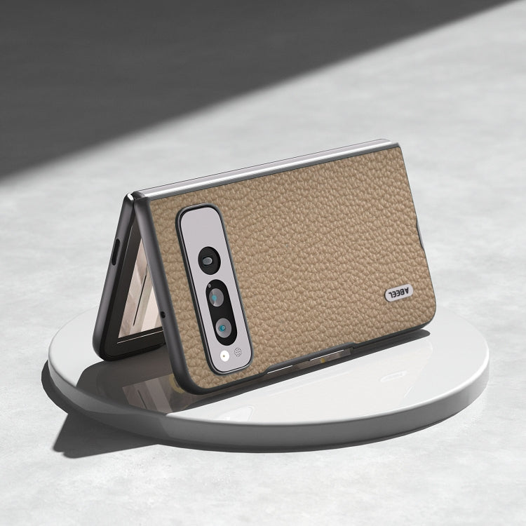 For Google Pixel Fold ABEEL Genuine Leather Litchi Texture Phone Case(Grey) by buy2fix