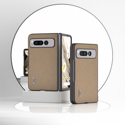 For Google Pixel Fold ABEEL Genuine Leather Litchi Texture Phone Case(Grey) by buy2fix
