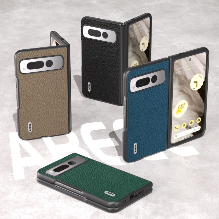 For Google Pixel Fold ABEEL Genuine Leather Litchi Texture Phone Case(Grey) by buy2fix