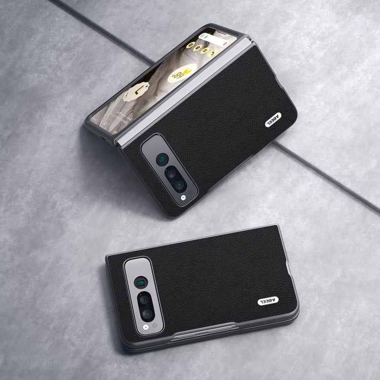 For Google Pixel Fold ABEEL Genuine Leather + PC Litchi Texture Phone Case(Black) by buy2fix