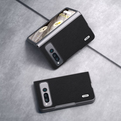For Google Pixel Fold ABEEL Genuine Leather + PC Litchi Texture Phone Case(Black) by buy2fix