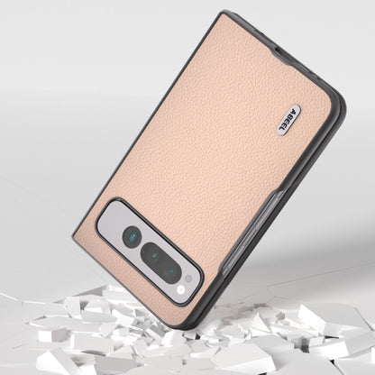 For Google Pixel Fold ABEEL Genuine Leather + PC Litchi Texture Phone Case(Pink Gold) by buy2fix