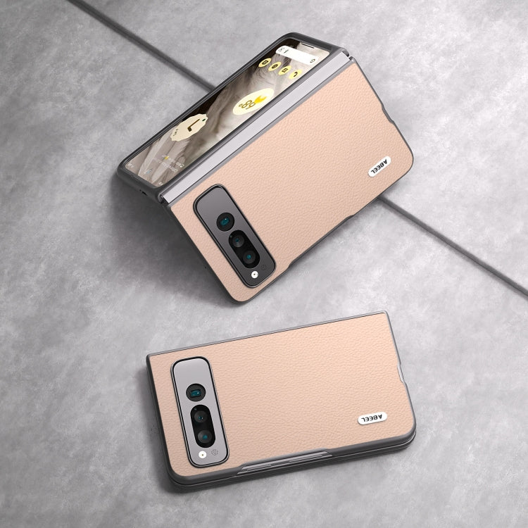 For Google Pixel Fold ABEEL Genuine Leather + PC Litchi Texture Phone Case(Pink Gold) by buy2fix