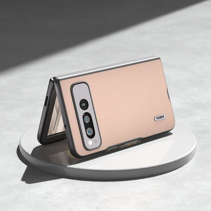 For Google Pixel Fold ABEEL Genuine Leather + PC Litchi Texture Phone Case(Pink Gold) by buy2fix