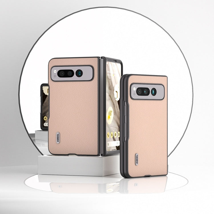 For Google Pixel Fold ABEEL Genuine Leather + PC Litchi Texture Phone Case(Pink Gold) by buy2fix