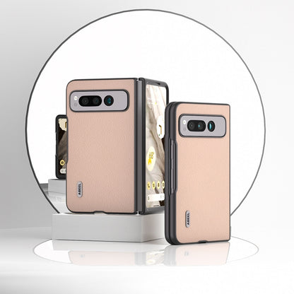 For Google Pixel Fold ABEEL Genuine Leather + PC Litchi Texture Phone Case(Pink Gold) by buy2fix