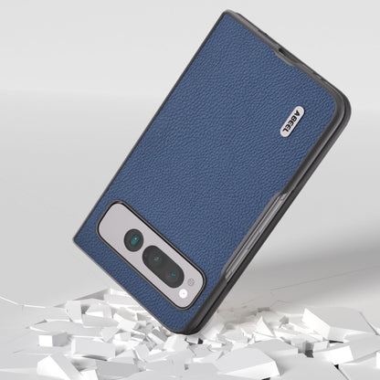 For Google Pixel Fold ABEEL Genuine Leather + PC Litchi Texture Phone Case(Blue) by buy2fix