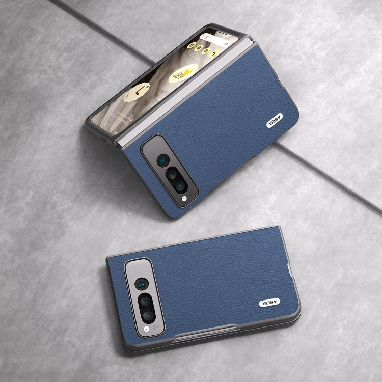 For Google Pixel Fold ABEEL Genuine Leather + PC Litchi Texture Phone Case(Blue) by buy2fix