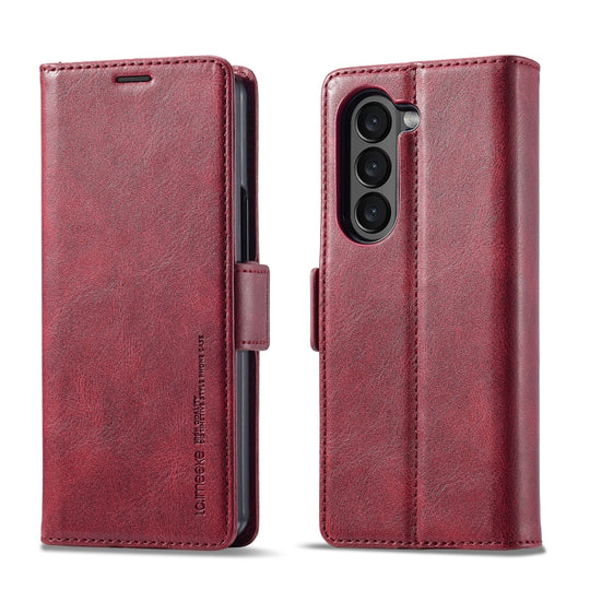 For Samsung Galaxy Z Fold5 LC.IMEEKE RFID Anti-theft Leather Phone Case(Red)