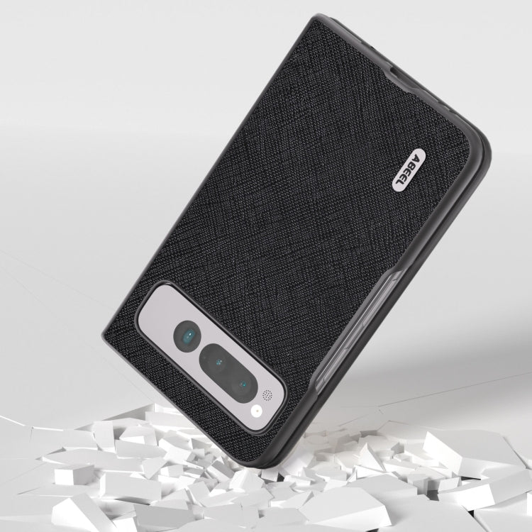 For Google Pixel Fold ABEEL Cross Texture Genuine Leather Phone Case(Black) by buy2fix