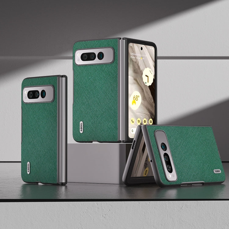 For Google Pixel Fold ABEEL Cross Texture Genuine Leather Phone Case(Green) by buy2fix