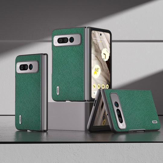 For Google Pixel Fold ABEEL Cross Texture Genuine Leather Phone Case(Green)