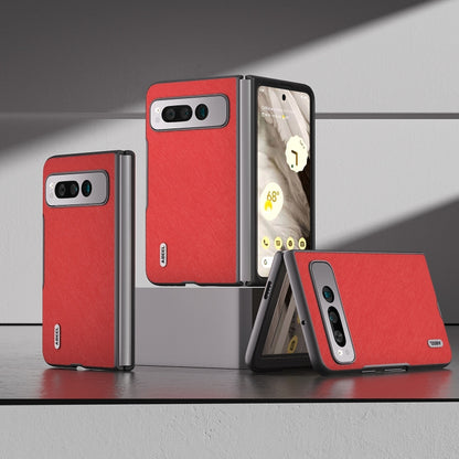 For Google Pixel Fold ABEEL Cross Texture Genuine Leather Phone Case(Red) by buy2fix