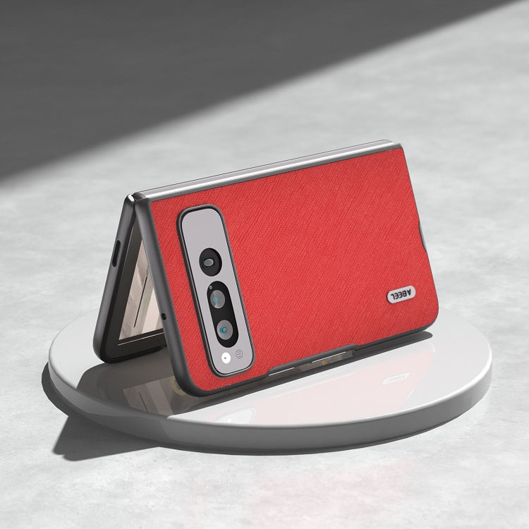 For Google Pixel Fold ABEEL Cross Texture Genuine Leather Phone Case(Red) by buy2fix