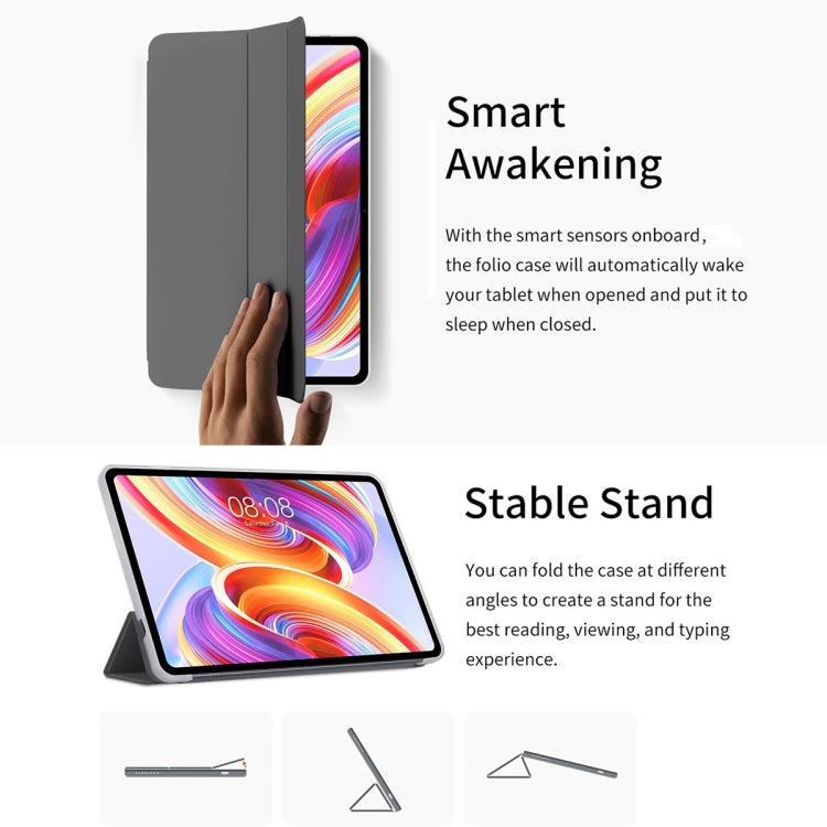 For Teclast M40 Plus 3-Fold Holder Folio Leather Tablet Smart Case(Grey) - Teclast by TECLAST | Online Shopping UK | buy2fix