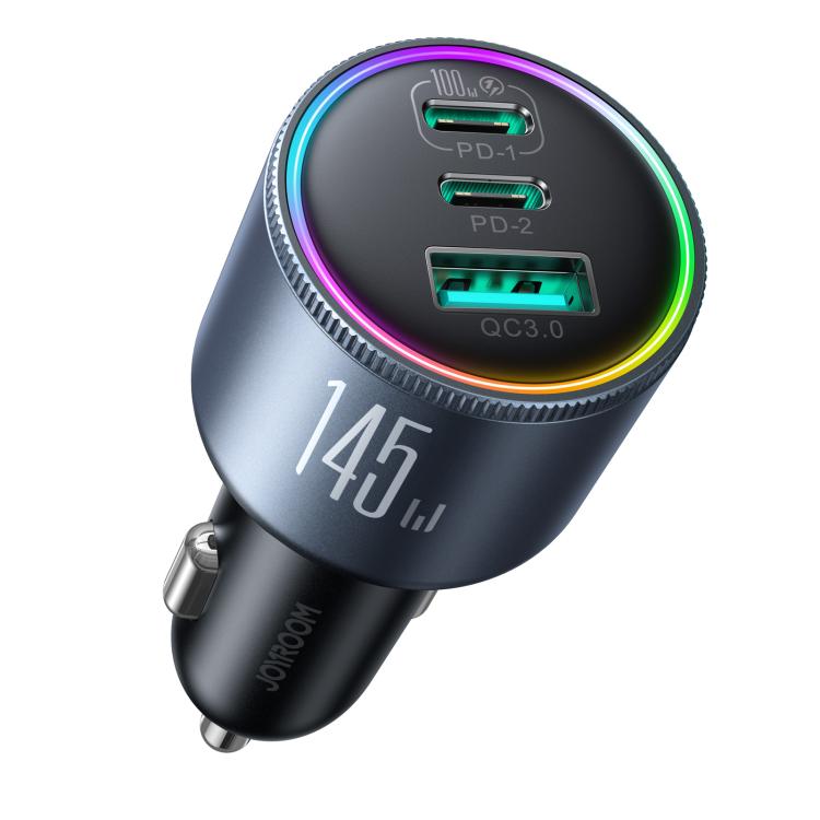 JOYROOM JR-CCN07 145W Dual PD+QC3.0 3-Port Car Charger(Dark Gray) - Car Charger by JOYROOM | Online Shopping UK | buy2fix