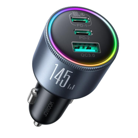 JOYROOM JR-CCN07 145W Dual PD+QC3.0 3-Port Car Charger(Dark Gray) - Car Charger by JOYROOM | Online Shopping UK | buy2fix