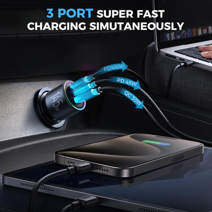 JOYROOM JR-CCN07 145W Dual PD+QC3.0 3-Port Car Charger(Dark Gray) - Car Charger by JOYROOM | Online Shopping UK | buy2fix