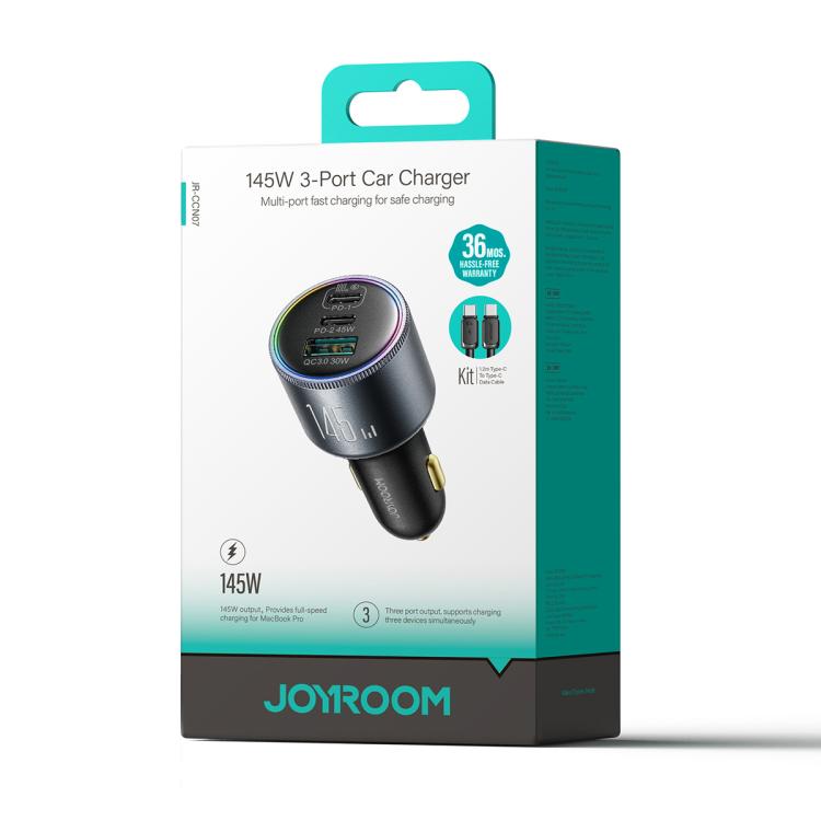 JOYROOM JR-CCN07 145W Dual PD+QC3.0 3-Port Car Charger(Dark Gray) - Car Charger by JOYROOM | Online Shopping UK | buy2fix