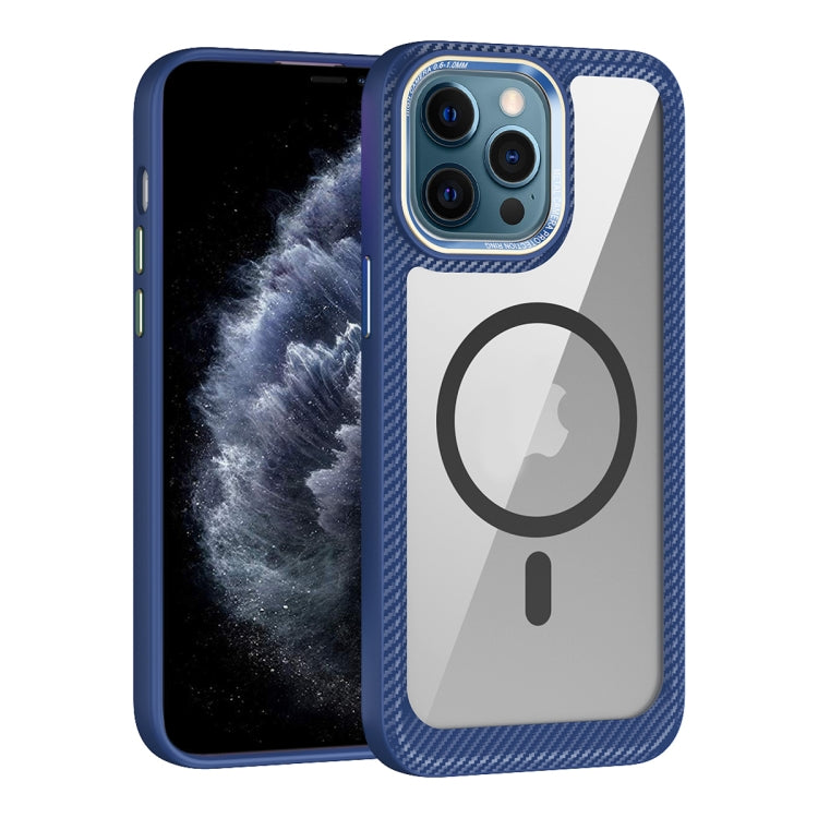 For iPhone 11 Pro Max MagSafe Carbon Fiber Transparent Back Panel Phone Case(Blue) by buy2fix
