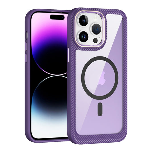 For iPhone 12 / 12 Pro MagSafe Carbon Fiber Transparent Back Panel Phone Case(Purple) by buy2fix