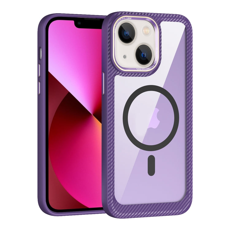 For iPhone 13 MagSafe Carbon Fiber Transparent Back Panel Phone Case(Purple) by buy2fix