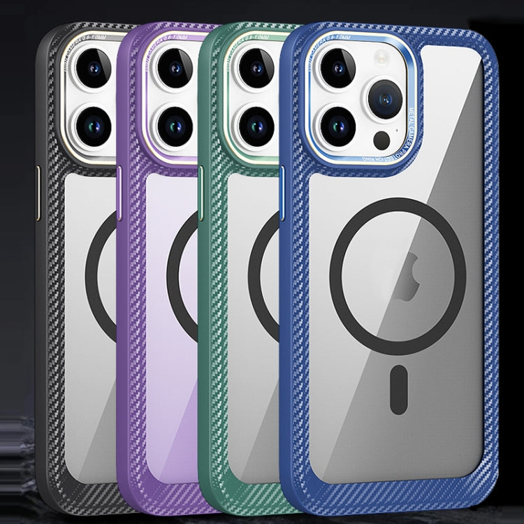 For iPhone 13 MagSafe Carbon Fiber Transparent Back Panel Phone Case(Purple) by buy2fix