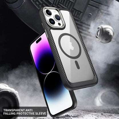 For iPhone 13 MagSafe Carbon Fiber Transparent Back Panel Phone Case(Purple) by buy2fix