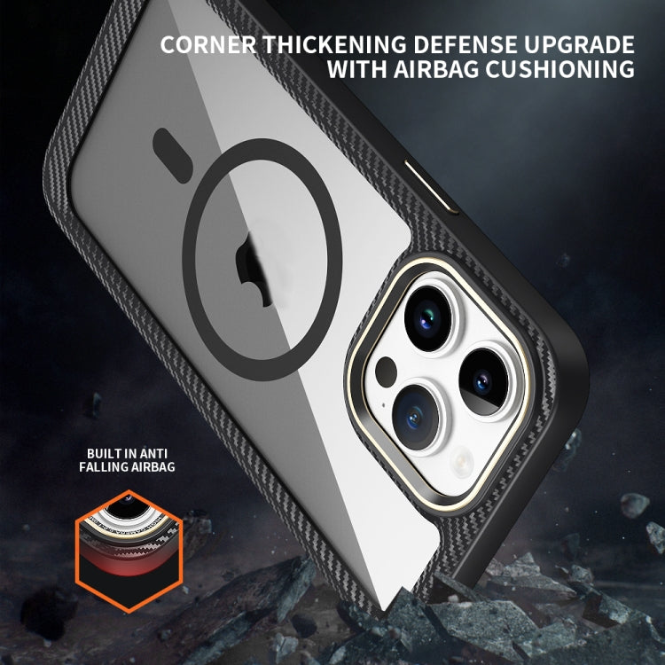 For iPhone 12 Pro Max MagSafe Carbon Fiber Transparent Back Panel Phone Case(Blue) by buy2fix