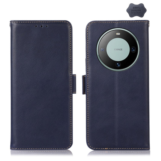 For Huawei Mate 60 Crazy Horse Top Layer Cowhide Leather Phone Case(Blue) - Huawei Cases by buy2fix | Online Shopping UK | buy2fix
