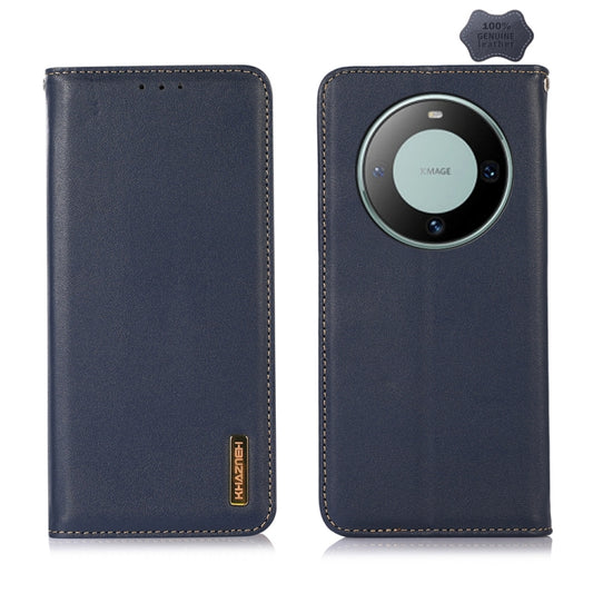 For Huawei Mate 60 KHAZNEH Nappa Top Layer Cowhide Leather Phone Case(Blue) - Huawei Cases by buy2fix | Online Shopping UK | buy2fix
