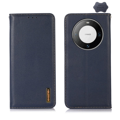 For Huawei Mate 60 Pro KHAZNEH Nappa Top Layer Cowhide Leather Phone Case(Blue) - Huawei Cases by buy2fix | Online Shopping UK | buy2fix