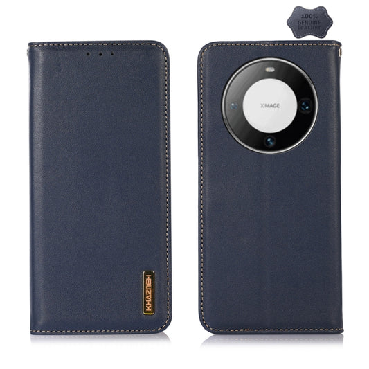 For Huawei Mate 60 Pro KHAZNEH Nappa Top Layer Cowhide Leather Phone Case(Blue) - Huawei Cases by buy2fix | Online Shopping UK | buy2fix