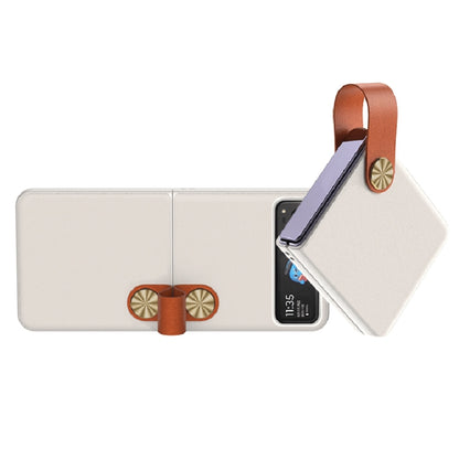 For Motorola Razr 40 Ultra Hand Strap Type Leather Phone Case(White+Brown) by buy2fix