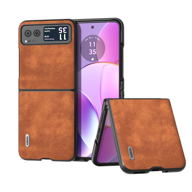 For Motorola Razr 40 ABEEL Morocco Texture PU Phone Case(Brown) - Motorola Cases by buy2fix | Online Shopping UK | buy2fix