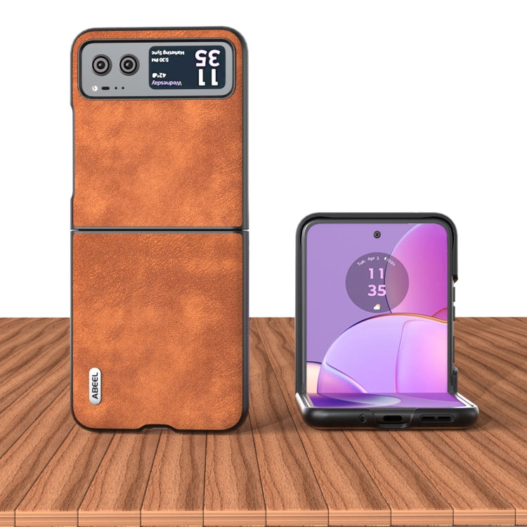 For Motorola Razr 40 ABEEL Morocco Texture PU Phone Case(Brown) - Motorola Cases by buy2fix | Online Shopping UK | buy2fix