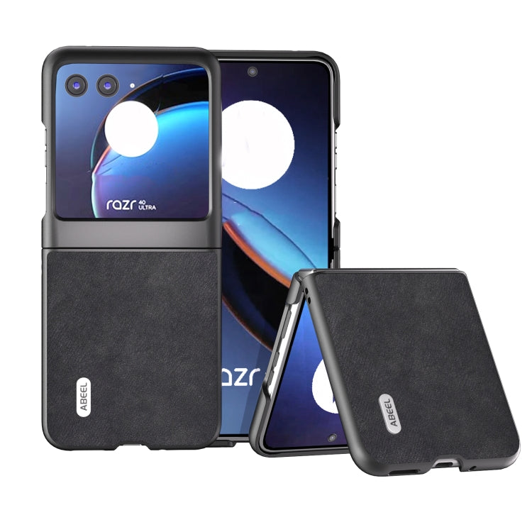 For Motorola Razr 40 Ultra ABEEL Morocco Texture PU Phone Case(Black) - Motorola Cases by buy2fix | Online Shopping UK | buy2fix
